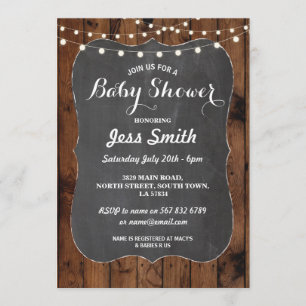 baby shower Rustic Chalk & Wood nodigt BBQ Party u Kaart