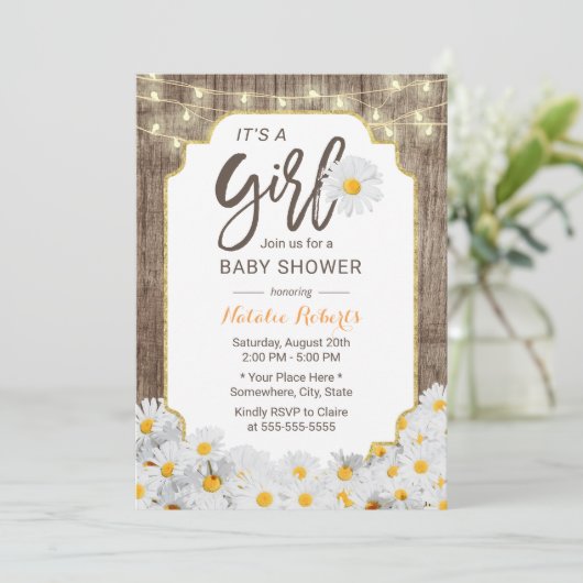 Baby shower Rustic Daisy Flowers Country Girl Kaart (Staand voorkant)