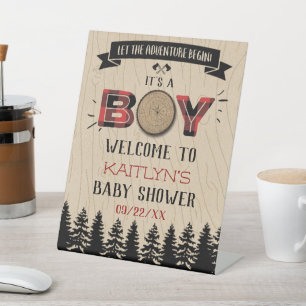 Baby shower "Rustic Forest Pset Lumberjack Boys" Reclamebord Met Voetstuk