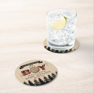 Baby shower "Rustic Forest Pset Lumberjack Boys" Ronde Kartonnen Onderzetter