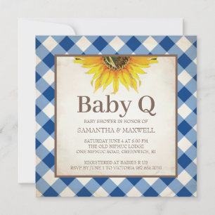 Baby shower Rustic Gingham Checker Kaart