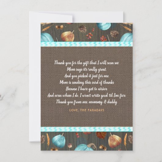 Baby shower Rustic Herfst Pumpkins Cute Bedankt (Achterkant)