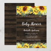 Baby shower "Rustic Sunflower Floral String Lights Kaart (Voorkant / Achterkant)