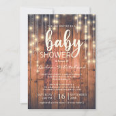 Baby shower Rustic Wood String Lights Kaart (Voorkant)
