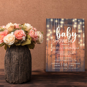 Baby shower Rustic Wood String Lights Kaart