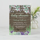 Baby shower Rustiek Hout en Waterverf Succulenten Kaart (Staand voorkant)