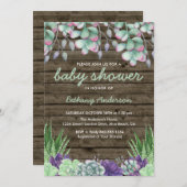 Baby shower Rustiek Hout en Waterverf Succulenten Kaart (Voorkant / Achterkant)