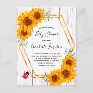 Baby shower rustige zonnebloemen ladybug-uitnodigi briefkaart