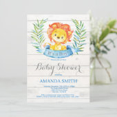 Baby shower Rustique Boy Lion Invitation Bleu (Debout devant)