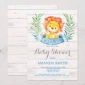 Baby shower Rustique Boy Lion Invitation Bleu (Devant / Derrière)