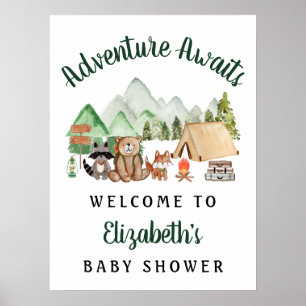 Baby shower Rustique des animaux de bois Affiche d