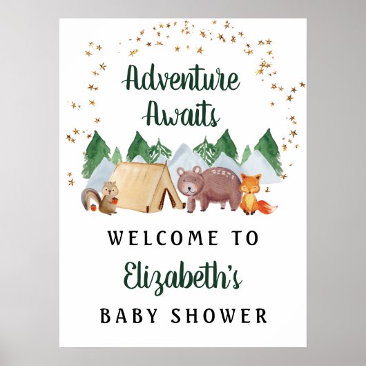Baby shower Rustique des animaux de bois Affiche d (Devant)