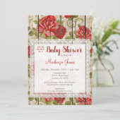 Baby shower Rustique Roses Rouges Invitation Dente (Debout devant)