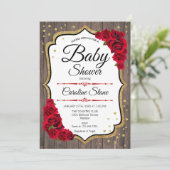 Baby shower - Rustisch hout - Rood goud Kaart (Staand voorkant)