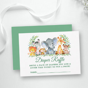 Baby shower Safari Animals Diaper Raffle Ticket Informatiekaartje