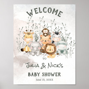 Baby shower Safari Animaux Accueil Poster