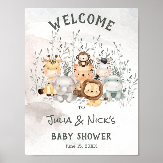 Baby shower Safari Animaux Accueil Poster (Devant)