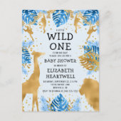 Baby shower Safari Blue Gold Boy Invitation (Devant)