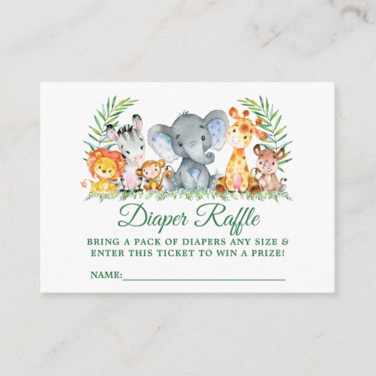 Baby shower Safari Dieren Raffle Ticket Stippen Informatiekaartje (Voorkant)