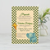 Baby Shower Safari Editable Chess pattern Elefante Kaart (Staand voorkant)