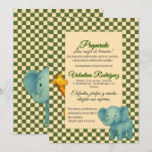 Baby Shower Safari Editable Chess pattern Elefante Kaart (Voorkant / Achterkant)