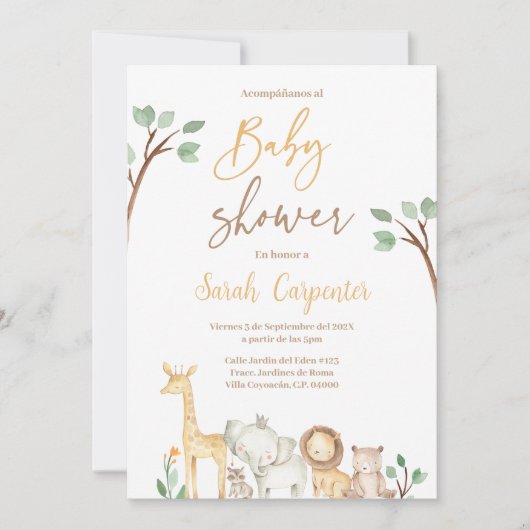 Baby shower Safari espagnol Invitation (Devant)