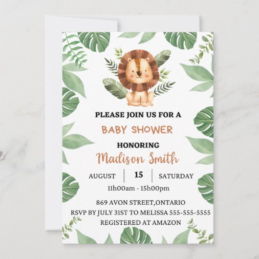 Baby shower safari garçon invitation (Devant)