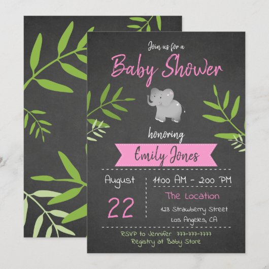 Baby shower Safari Girl Chalkboard Invitation (Devant / Derrière)