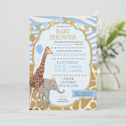 Baby shower Safari Invitation - (Boy Blue) (Debout devant)
