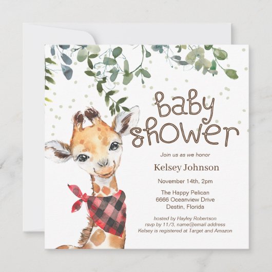 Baby shower Safari Jungle Green Invitation (Devant)