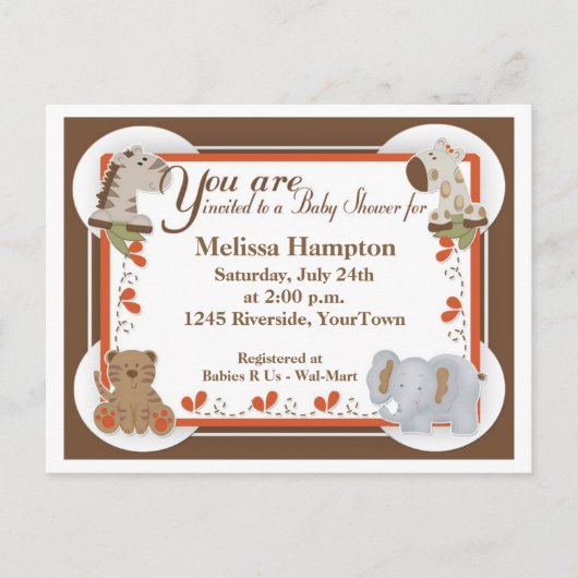 Baby shower Safari Postcard Invitation (Devant)