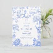 Baby shower Safari Toile Bleu Invitation (Debout devant)