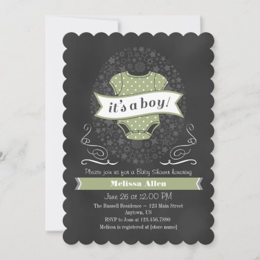 Baby shower Sage Green Chalkboard Boy Invitation (Devant)