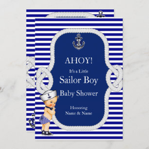 Baby shower Sailor Boy Blue Stripe Blonde Kaart