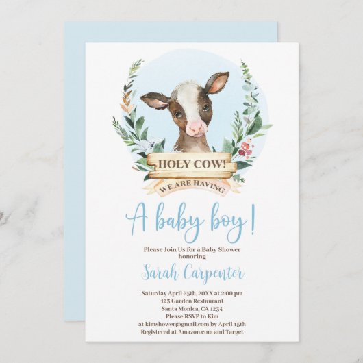 Baby shower Saint-Vache garçon Invitation (Devant / Derrière)