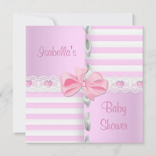 Baby shower Satin Pink White Stripe Bow Kaart (Voorkant)