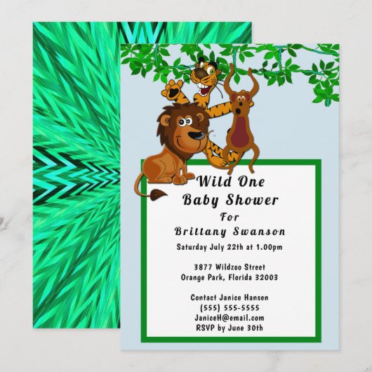Baby shower sauvage d'une jungle Invitation tribal (Devant / Derrière)