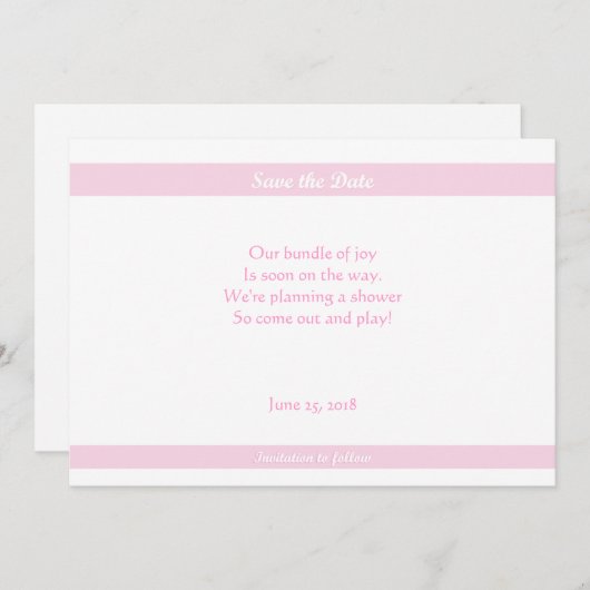 Baby shower Save-the-Dates Roze Save The Date (Voorkant / Achterkant)