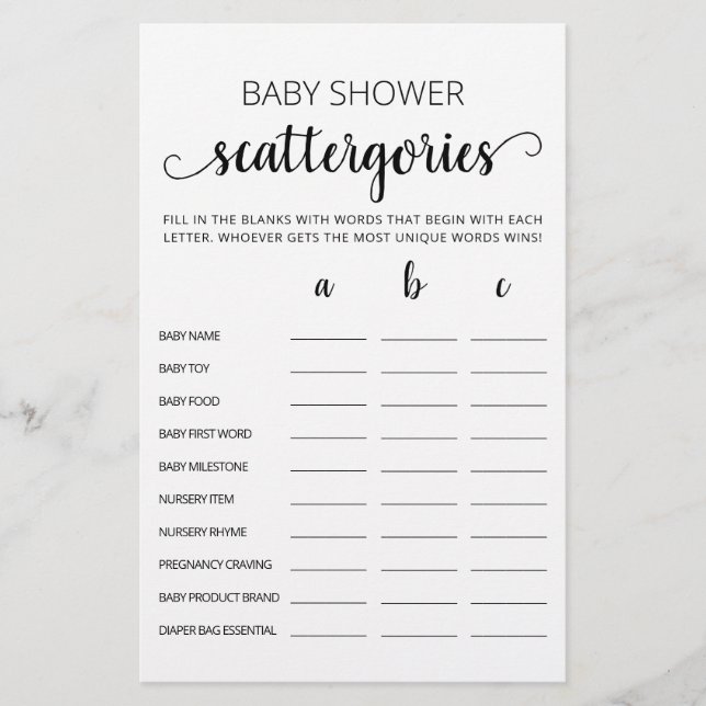 Baby shower Scattergories (Voorkant)
