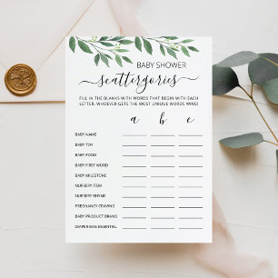 Baby shower Scattergories jeu de fête Carte