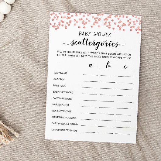 Baby shower Scattergories jeu de fête Carte