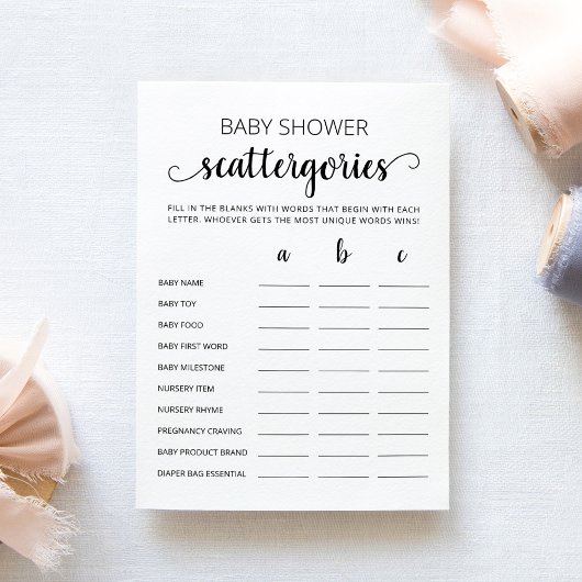 Baby shower Scattergories jeu de fête Carte
