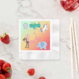 Baby Shower Scène met Diertjes en Vlinders Servet