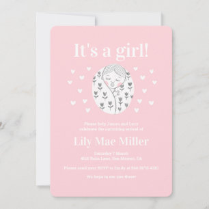 Baby shower schatje bloesem maakt roze tekening kaart