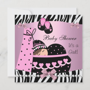 Baby Shower Schattig Baby Meisje Roze Zebraprint Kaart
