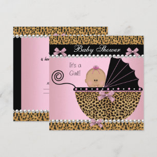Baby Shower Schattige Baby Meisje Roze Luipaard Kaart