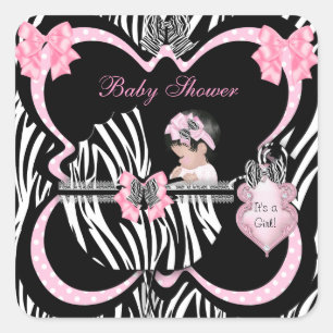 Baby Shower Schattige Baby Meisje Roze Zebra Vlekk Vierkante Sticker