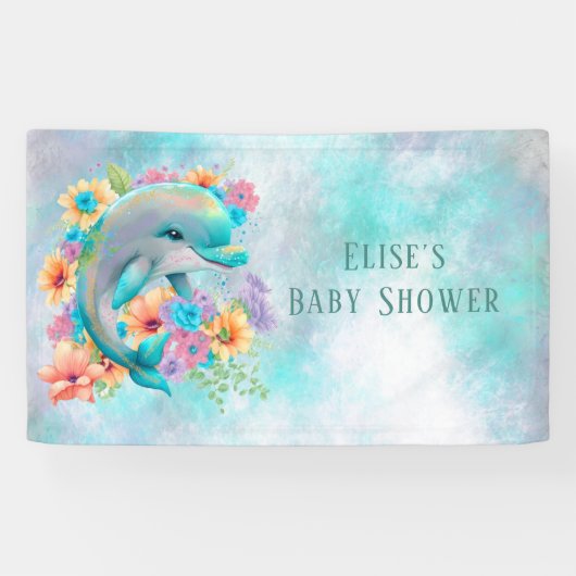 Baby shower schattige dolfijnen en Florals Spandoek (Horizontaal)