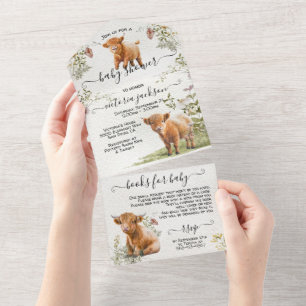Baby shower schattige Koe All In One Uitnodiging