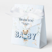 Baby shower Schattige Teddybeer Blauw Bloemen Mooi Bedankdoosjes (Voorkant Zijde)